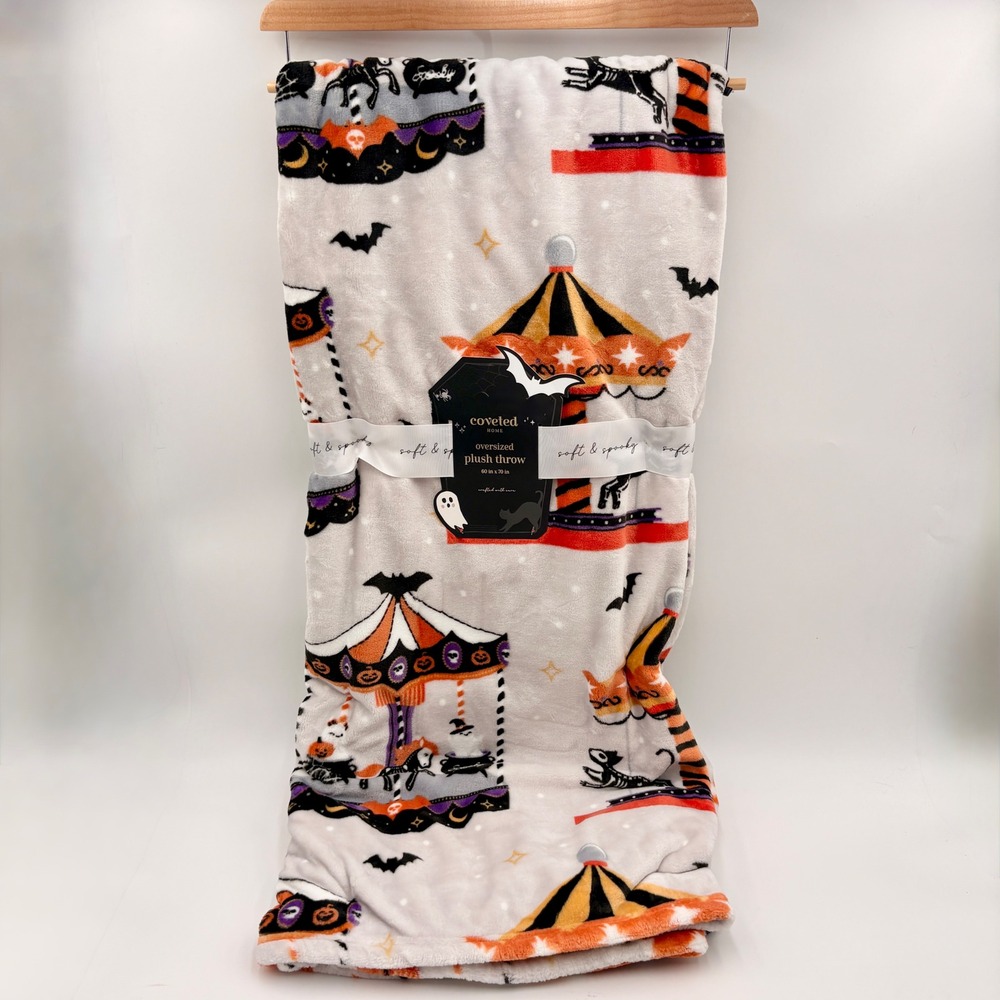Coveted Home Halloween Carousel Oversized Plush Throw Blanket 60x70 Spooky Ghost
